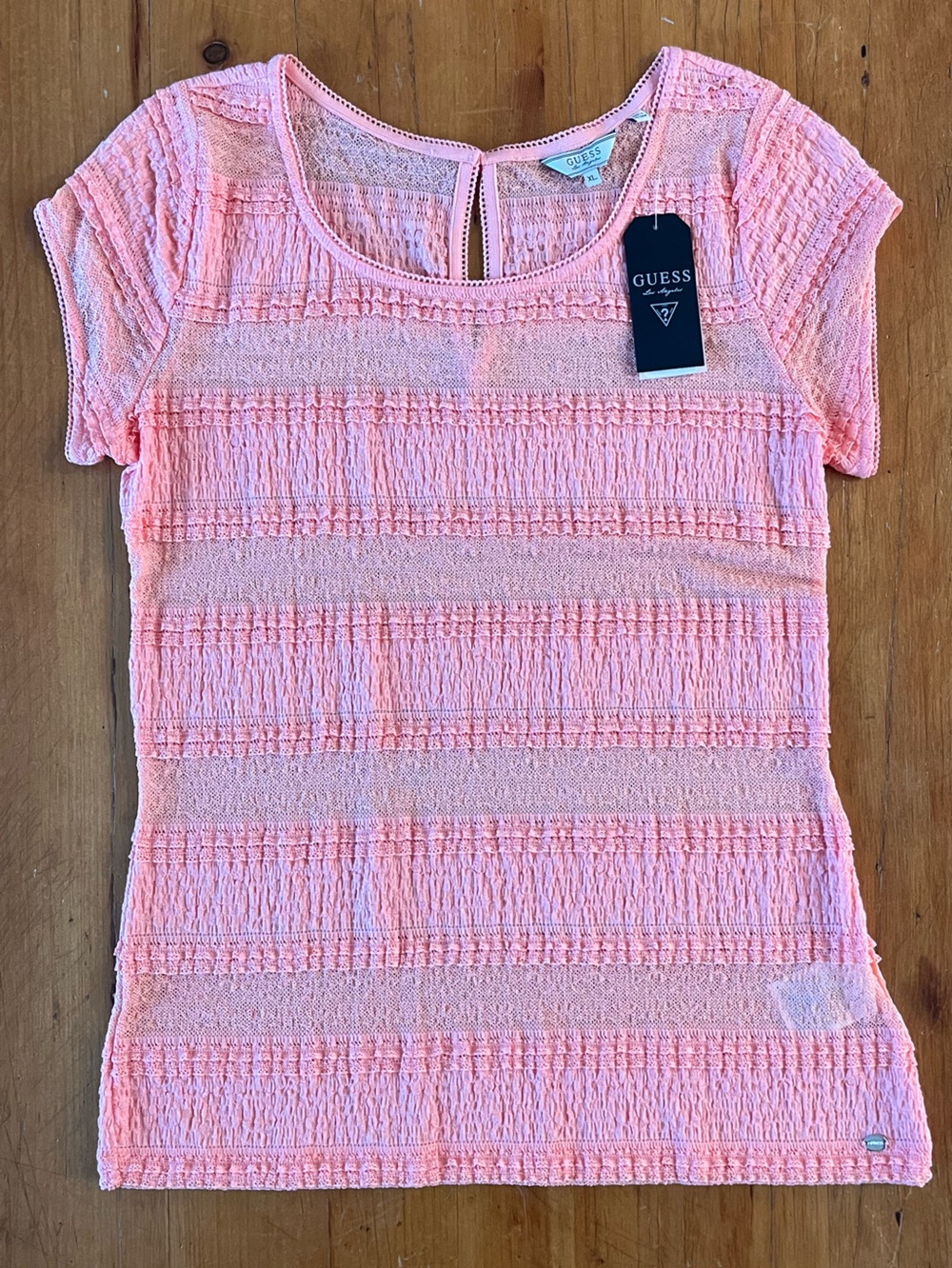🆕 New Old Stock 2013 Guess Lace Elasticized Short Sleeve Top Blouse